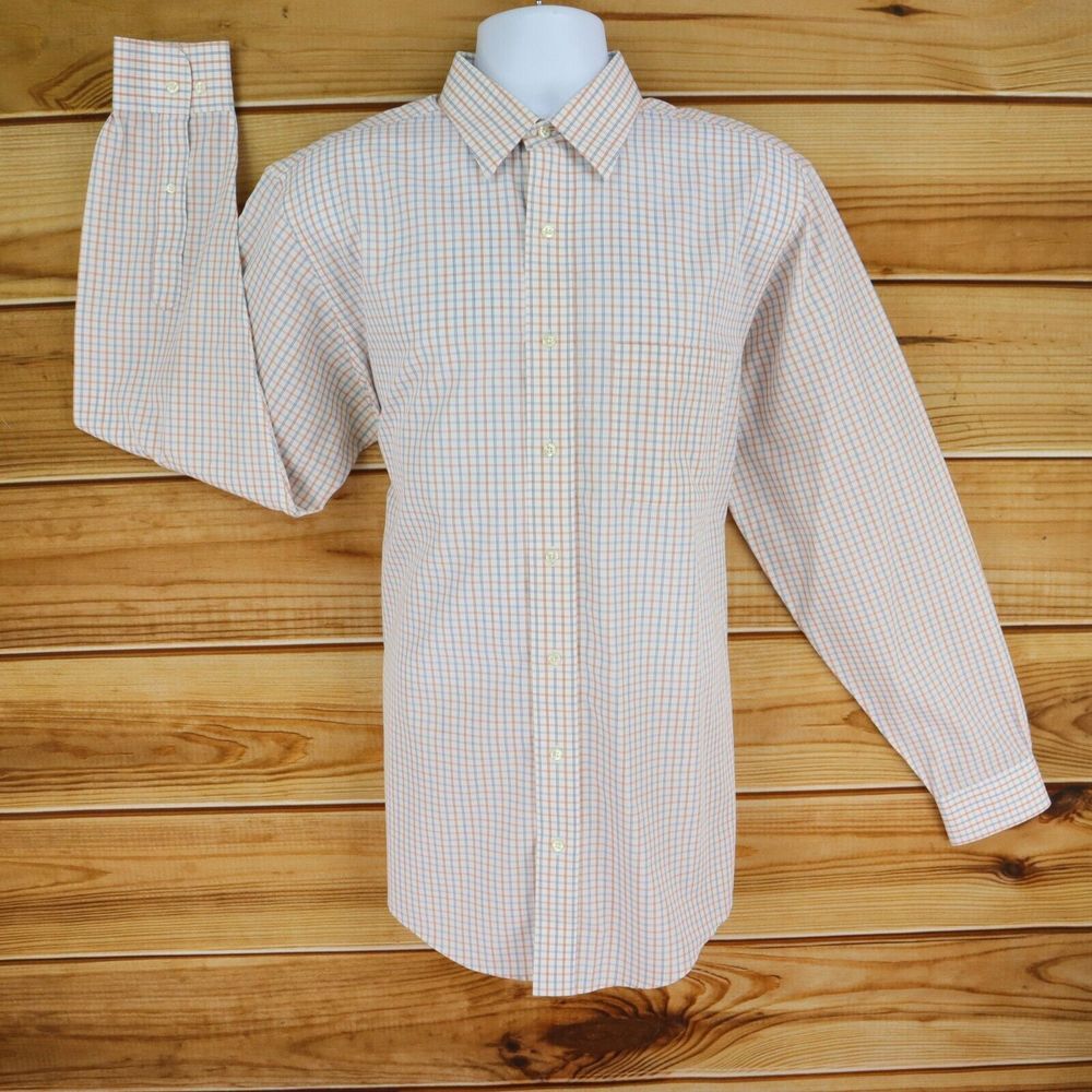 Brooks Brothers Dress Shirt Non-Iron Mens‎ 16 White Red Blue Checks Cotton Point